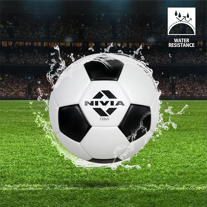 Nivia B&W Football, Thermobond, 32 Panels, Suitable for Soft & Wet Ground, Hard Ground, Football for Men and Women Size-5 (Black and