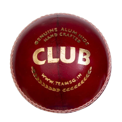 SG Club Cricket Balls | Colour: Red | Pack Size: Pack of 1 | Water-Resistant Leather Ball | Suitable for Practice Game | Tournament Game Cork