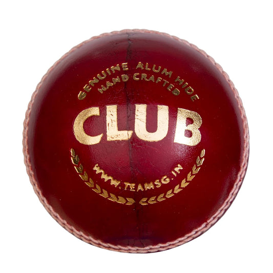 SG Club Cricket Balls | Colour: Red | Pack Size: Pack of 1 | Water-Resistant Leather Ball | Suitable for Practice Game | Tournament Game Cork