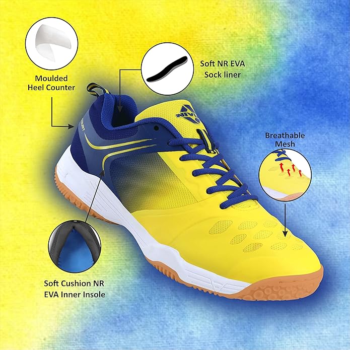 Nivia HY-Court 2.0 Badminton Shoe for Mens | Rubber Sole Shoes with Upper Mesh for Sports, Badminton, Volleyball, Squash, Table Tennis, Nonmarking Sole