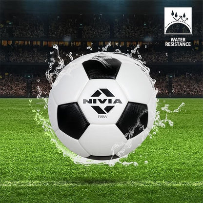 Nivia B&W Football, Thermobond, 32 Panels, Suitable for Soft & Wet Ground, Hard Ground, Football for Men and Women Size-5 (Black and