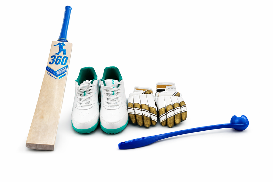 360 Legacy Cricket Bat Combo Kit with Shoes, Batting Gloves & Arm Thrower
