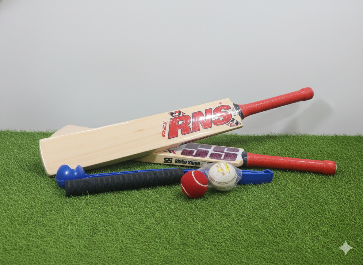 RNS T20 English Willow Cricket Bat + Free Rinku Singh Bat | Arm Thrower & Soft Tennis Ball Combo