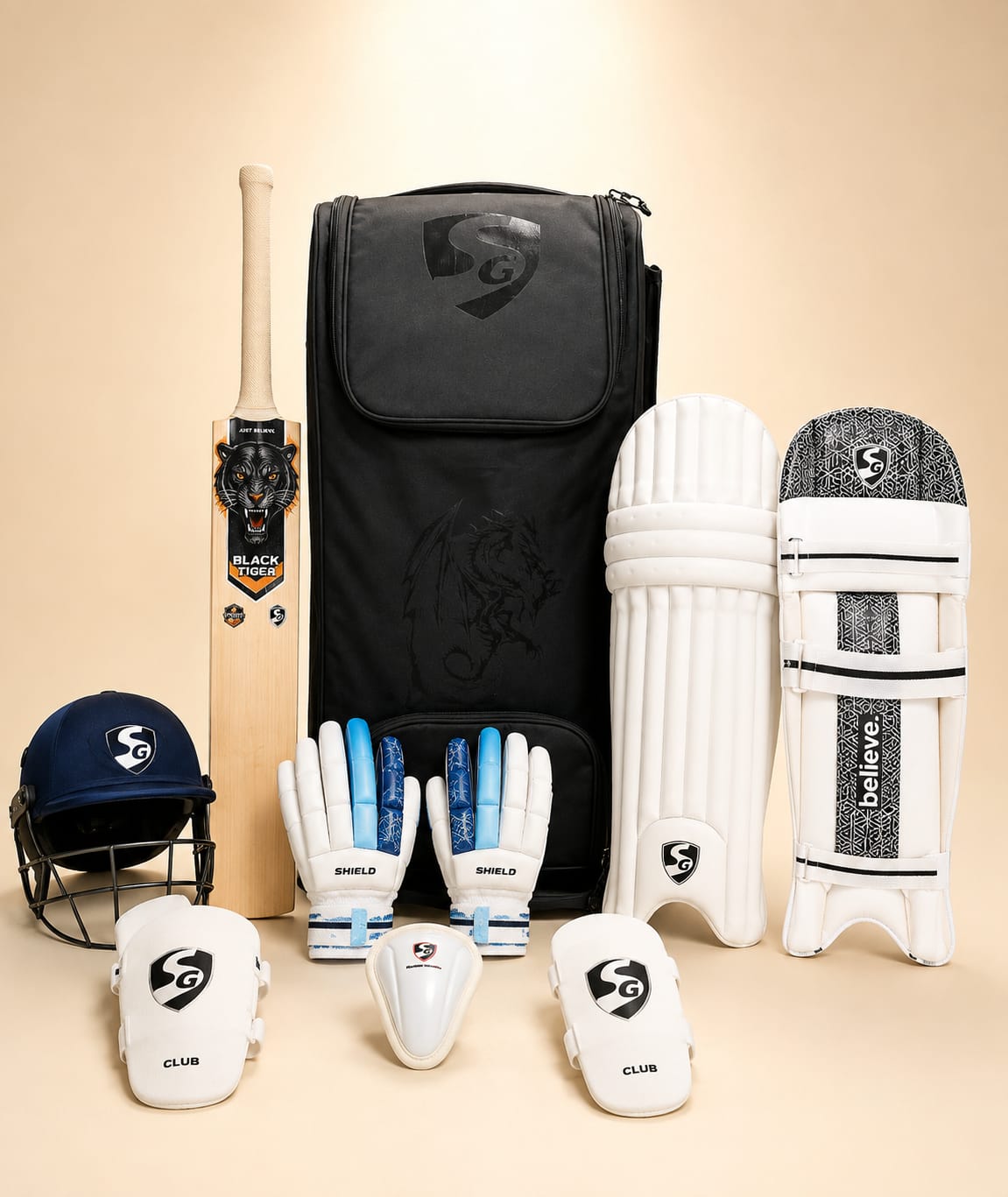 SG FULL KIT 7000 WITH NUMBER 1 TIGER EDITION N ENGLISH WILLOW BAT