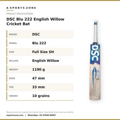 DSC Blu 222 English Willow Cricket Bat specifications - A Sports Zone