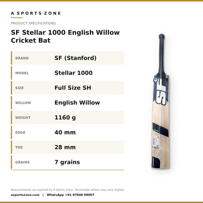 SF Stellar 1000 English Willow Cricket Bat specifications - A Sports Zone