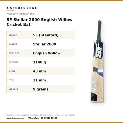 SF Stellar 2000 English Willow Cricket Bat specifications - A Sports Zone
